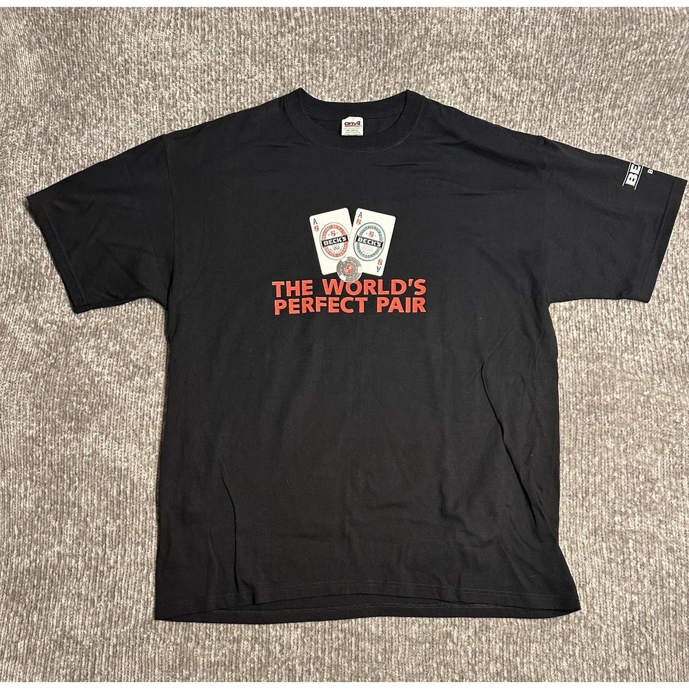 Vintage Y2K Anvil Becks Beer T-Shirt Men's XL Graphic Poker World's Perfect Pair